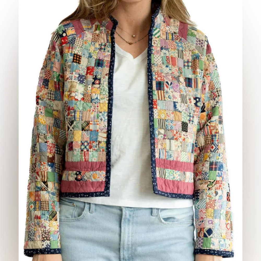 Vintage Postage Stamp Quilt Jacket